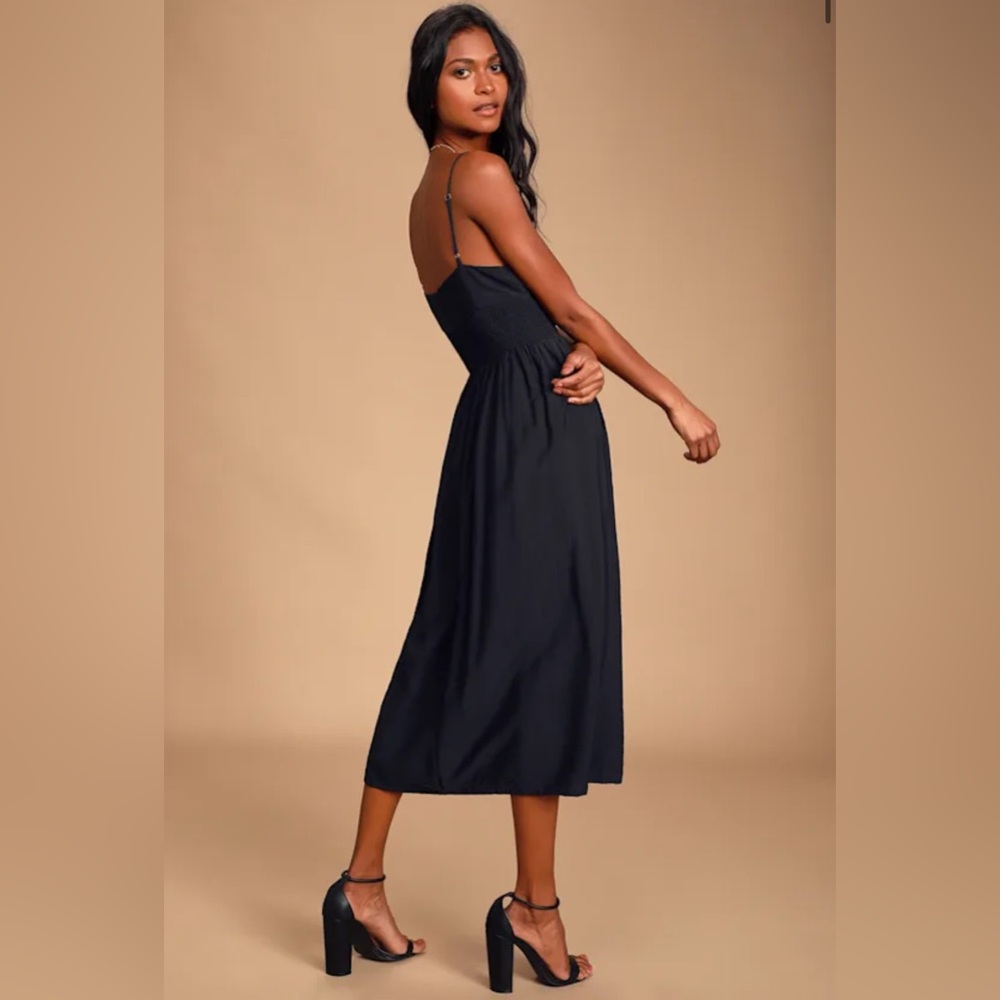 Lulu's Full Heart Black Smocked Midi Dress Size XL - Picture 3 of 14